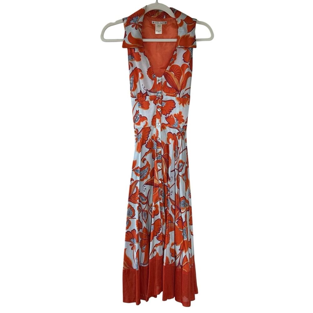 Nanette Lepore Italian Summer Orange Paisley Button Down Collar Dress Feminine 2
